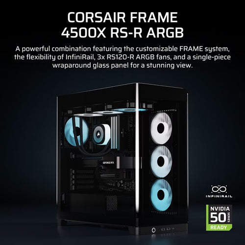 Corsair FRAME 4500X RS-R ARGB Panoramic Glass Mid-Tower PC Case - Black, 478x499x246mm, E-ATX, 460mm GPU, 185mm CPU, USB-C, ARGB, 360mm rad, 11.58kg - Image 2