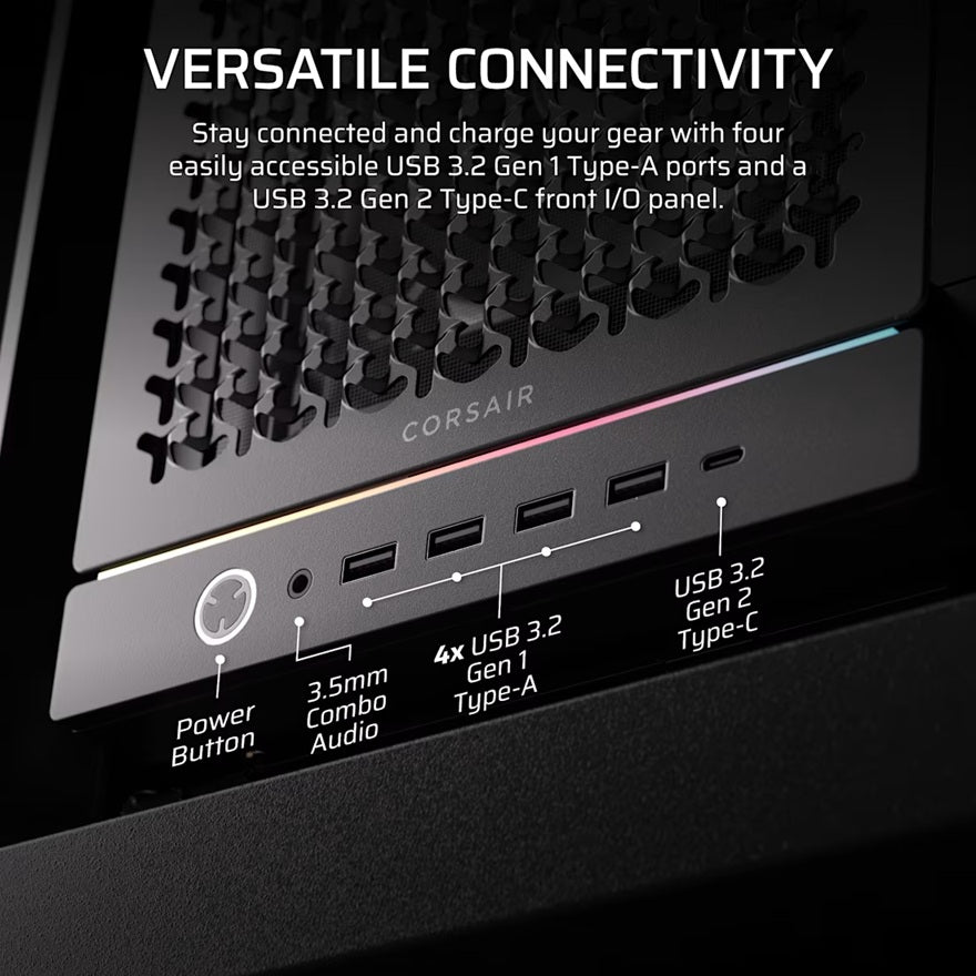 Corsair FRAME 5000D RS HIGH-AIRFLOW MID-TOWER PC CASE - BLACK, ATX, 450mm GPU, 175mm CPU cooler, 360mm rad, 4x RS140, 1x USB-C 3.2 Gen2 - Image 3