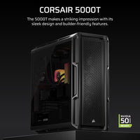 Corsair 5000T Mid-Tower High-Performance PC Case - Black, ATX, 450mm GPU, 250mm PSU, 170mm CPU cooler, 360mm rad, 1x USB-C 3.2 Gen2 - Image 3