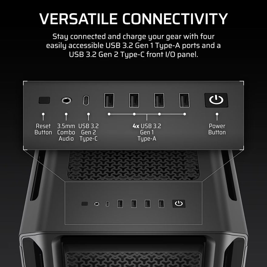 Corsair 5000T Mid-Tower High-Performance PC Case - Black, ATX, 450mm GPU, 250mm PSU, 170mm CPU cooler, 360mm rad, 1x USB-C 3.2 Gen2 - Image 4