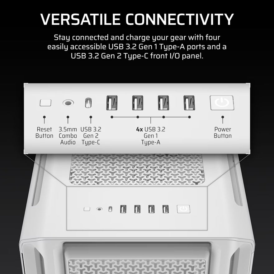 Corsair 5000T Mid-Tower High-Performance PC Case - White, ATX, 450mm GPU, 250mm PSU, 170mm CPU cooler, 360mm rad, 1x USB-C 3.2 Gen 2 - Image 4