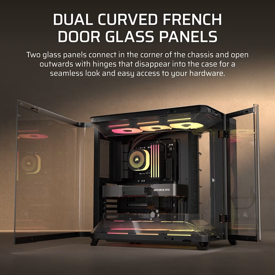 Corsair AIR 5400 LX-R RGB iCUE LINK Triple Chamber Mid-Tower PC Case - Black; ATX/E-ATX; 467x470x340mm; TG; 360GPU; 180CPU; 360RAD; USB-C - Image 3
