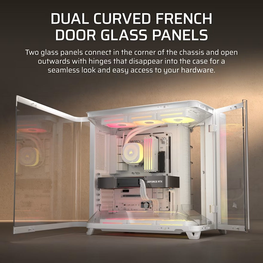 Corsair AIR 5400 LX-R RGB iCUE LINK Triple Chamber Mid-Tower PC Case - White; ATX/E-ATX; 467x470x340mm; TG; 360GPU; 180CPU; 360RAD; USB-C - Image 3