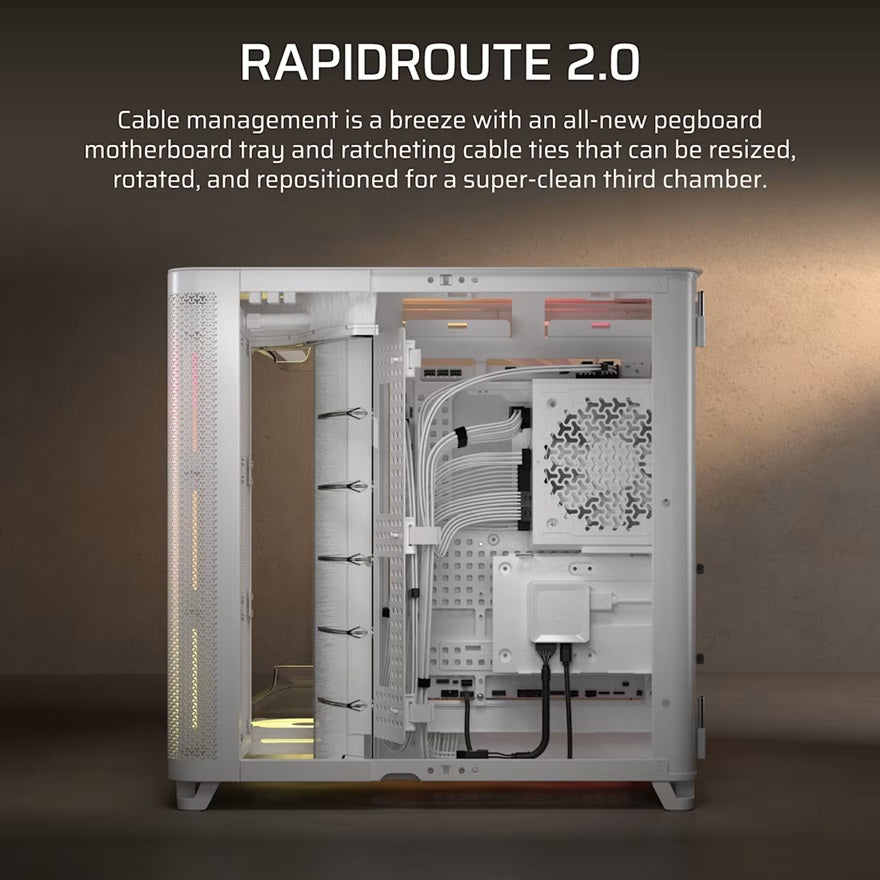 Corsair AIR 5400 LX-R RGB iCUE LINK Triple Chamber Mid-Tower PC Case - White; ATX/E-ATX; 467x470x340mm; TG; 360GPU; 180CPU; 360RAD; USB-C - Image 4
