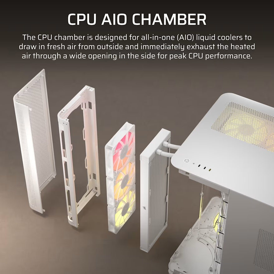 Corsair AIR 5400 RS-R ARGB Mid-Tower ATX Case - White, Triple-Chamber, 360mm Rad Support, Glass Panels, USB-C, ATX/E-ATX, 2x SSD, 1x HDD - Image 3