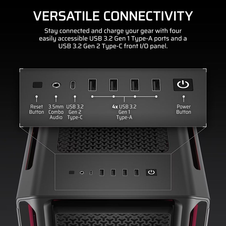 Corsair iCUE LINK 5000T LX RGB Mid-Tower High-Performance PC Case - Black, ATX, 450mm GPU, 170mm CPUcooler, 360mm rad, 3x LX120 RGB, 1x USB-C 3.2 Gen2 - Image 3