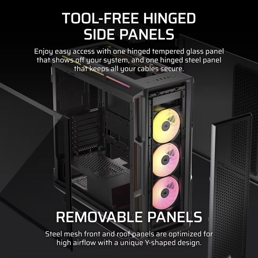Corsair iCUE LINK 5000T LX RGB Mid-Tower High-Performance PC Case - Black, ATX, 450mm GPU, 170mm CPUcooler, 360mm rad, 3x LX120 RGB, 1x USB-C 3.2 Gen2 - Image 4