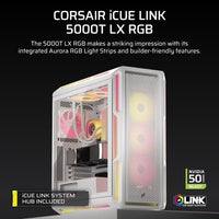 Corsair iCUE LINK 5000T LX RGB Mid-Tower High-Performance PC Case - White, ATX, 450mm GPU, 170mm CPUcooler, 360mm rad, 3x LX120 RGB, 1x USB-C 3.2 Gen2 - Image 2