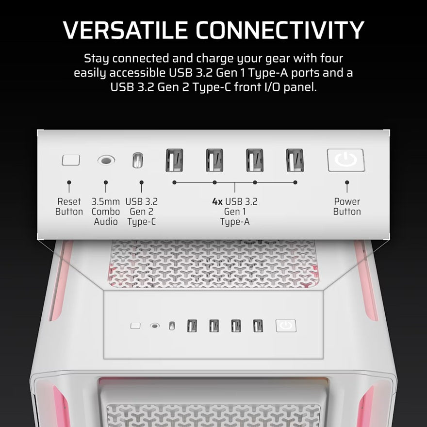 Corsair iCUE LINK 5000T LX RGB Mid-Tower High-Performance PC Case - White, ATX, 450mm GPU, 170mm CPUcooler, 360mm rad, 3x LX120 RGB, 1x USB-C 3.2 Gen2 - Image 4