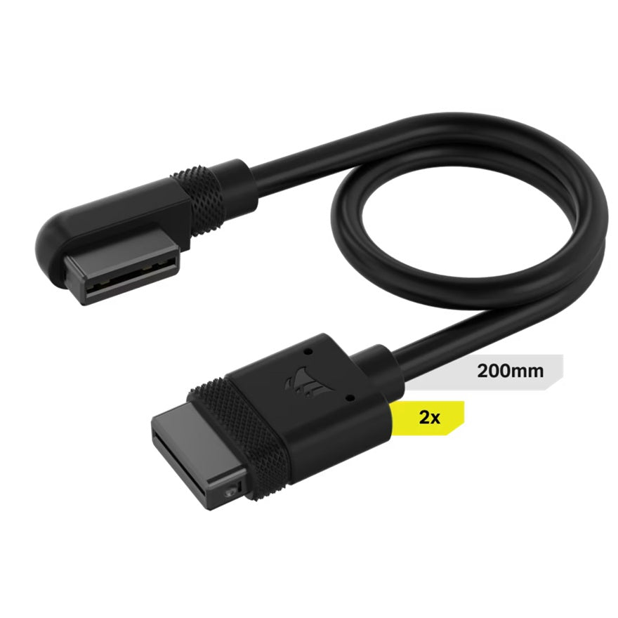 Corsair iCUE LINK Cable, 2x 200mm with Straight/Slim 90° connectors, Black(LS) - Image 1