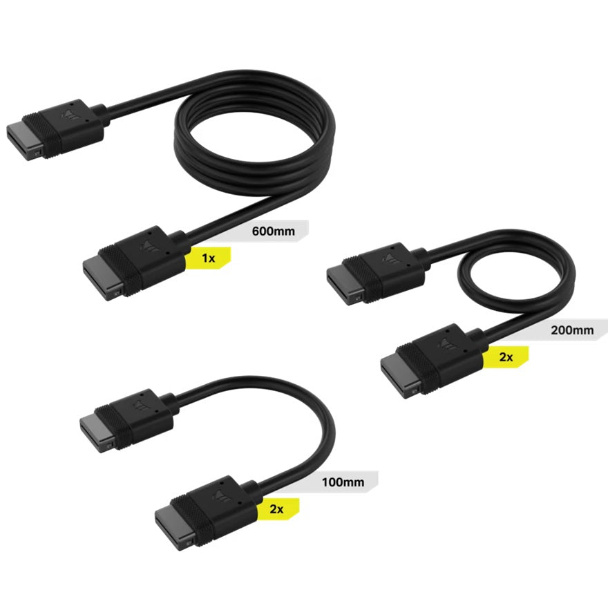 Corsair iCUE LINK Cable Kit with Straight connectors - 100mm x 1, 200mm x 1, 600mm x 1 Black(LS) - Image 1