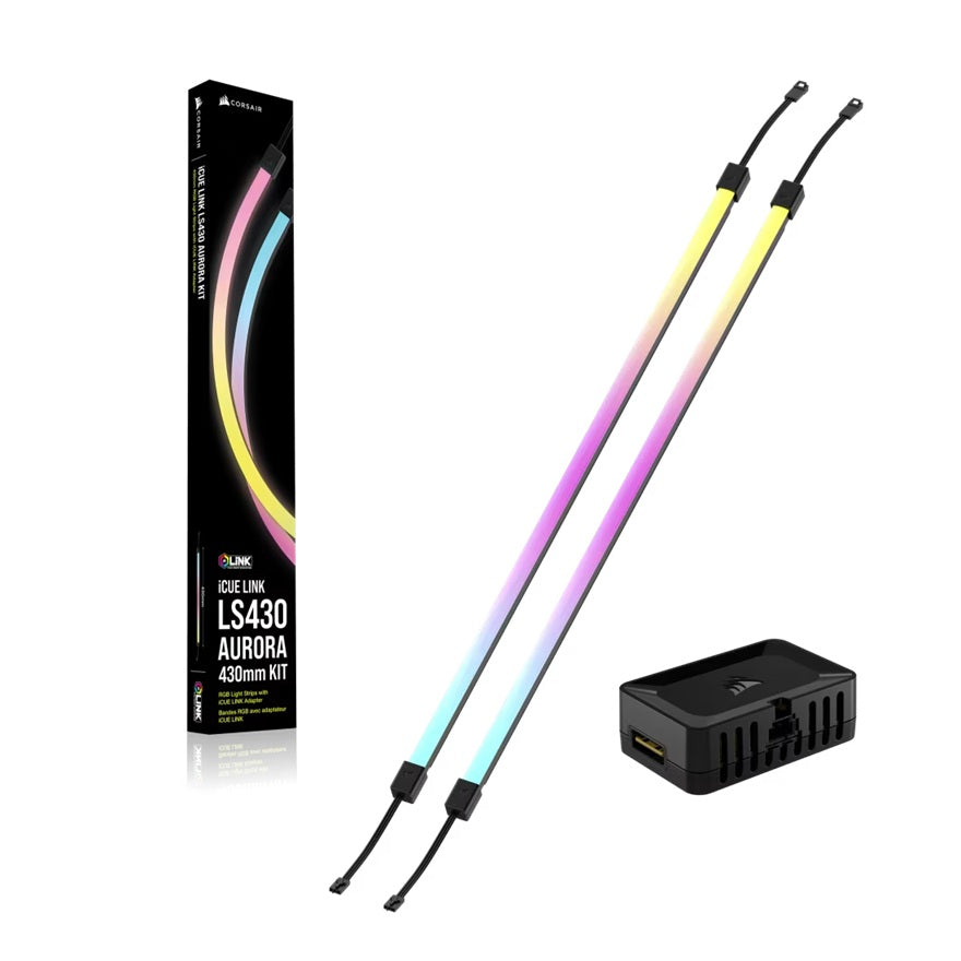Corsair iCUE LINK LS430 Aurora RGB Light Strips - 430mm Kit – 430×10×10mm, magnetic mount, black, addressable LEDs - Image 1