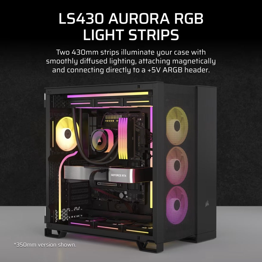 Corsair LS430 Aurora RGB Light Strips - 430mm – 430×10×10mm, black, magnetic mount, addressable LEDs, iCUE compatible, flexible - Image 4