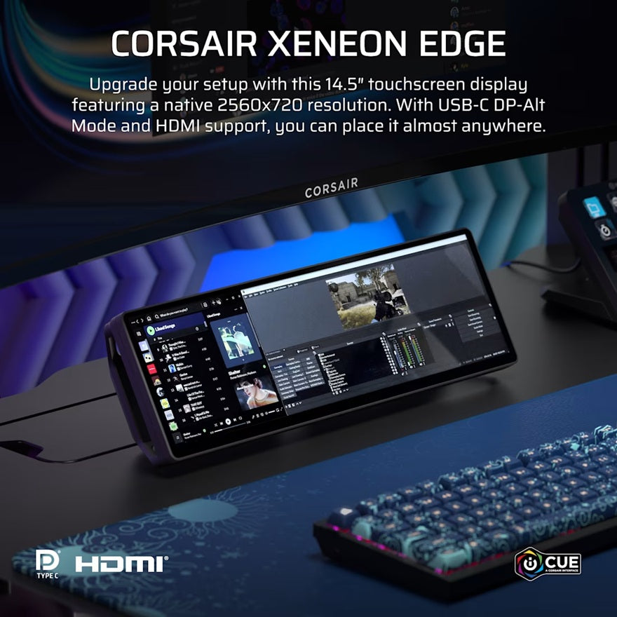 Corsair XENEON EDGE 14.5" LCD Touchscreen, 2560x720@60Hz, HDMI/USB-C, 5-point touch, magnetic mount, detachable stand, vertical/horizontal use - Image 4