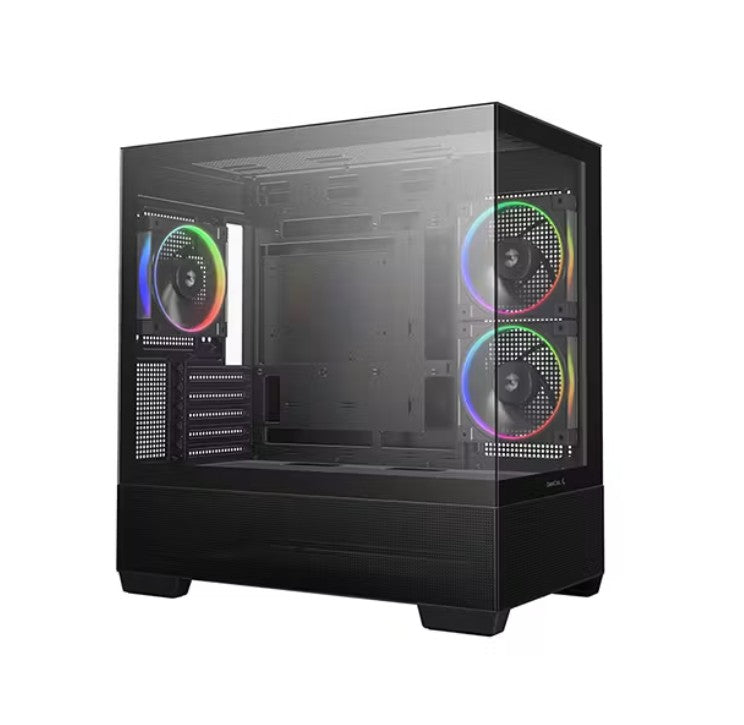 DeepCool CG380 3F Panoramic Dual Tempered Glass Micro ATX Case, 3 Pre-installed PWM ARGB Fans 1×USB-C Gen2, 2×USB 3.0, Audio/Mic - Image 1
