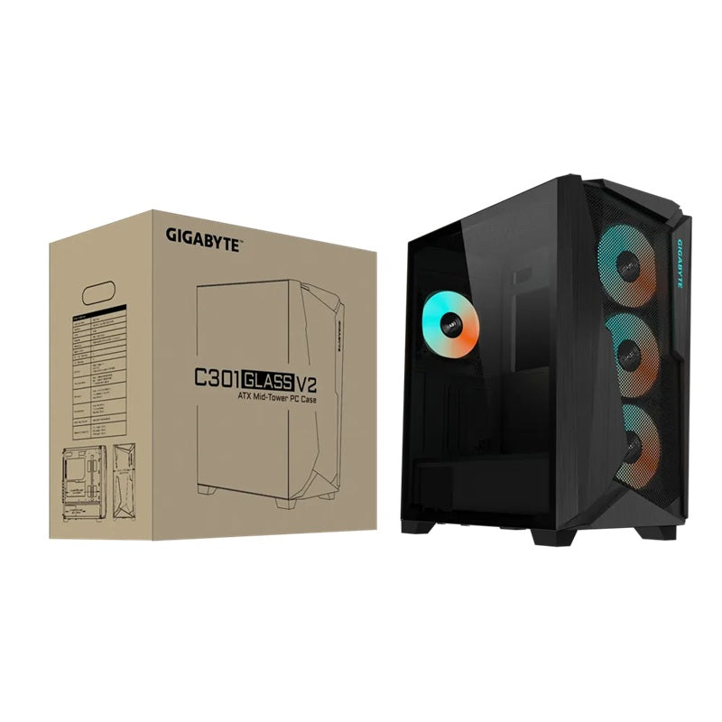 Gigabyte C301V2 RGB Tempered Glass E-ATX Black Mid Tower Gaming Chassis  2x3.5" 2x2.5" 2xUSB3.0 Detachable Dust Filter Liquid Cooling PSU ATX - Image 5