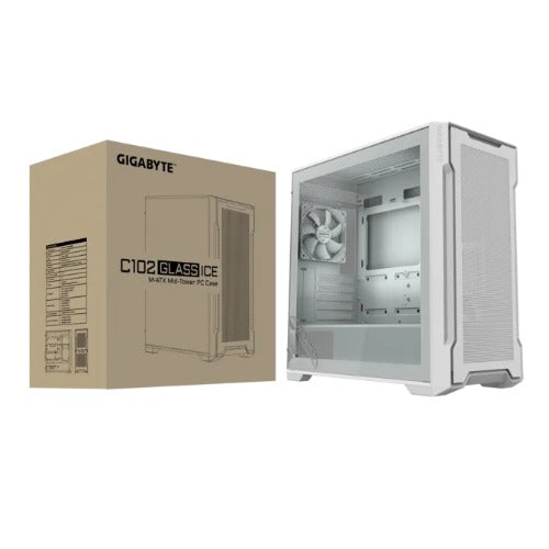 GIGABYTE C102 GLASS ICE Mid Tower case, 450x 210x 450 mm, White, 5 Expansion slots, 2x 3.5" Drive Support, 2 + 1 x 2.5" Drive Support, USB 3.0 x2 - Image 1