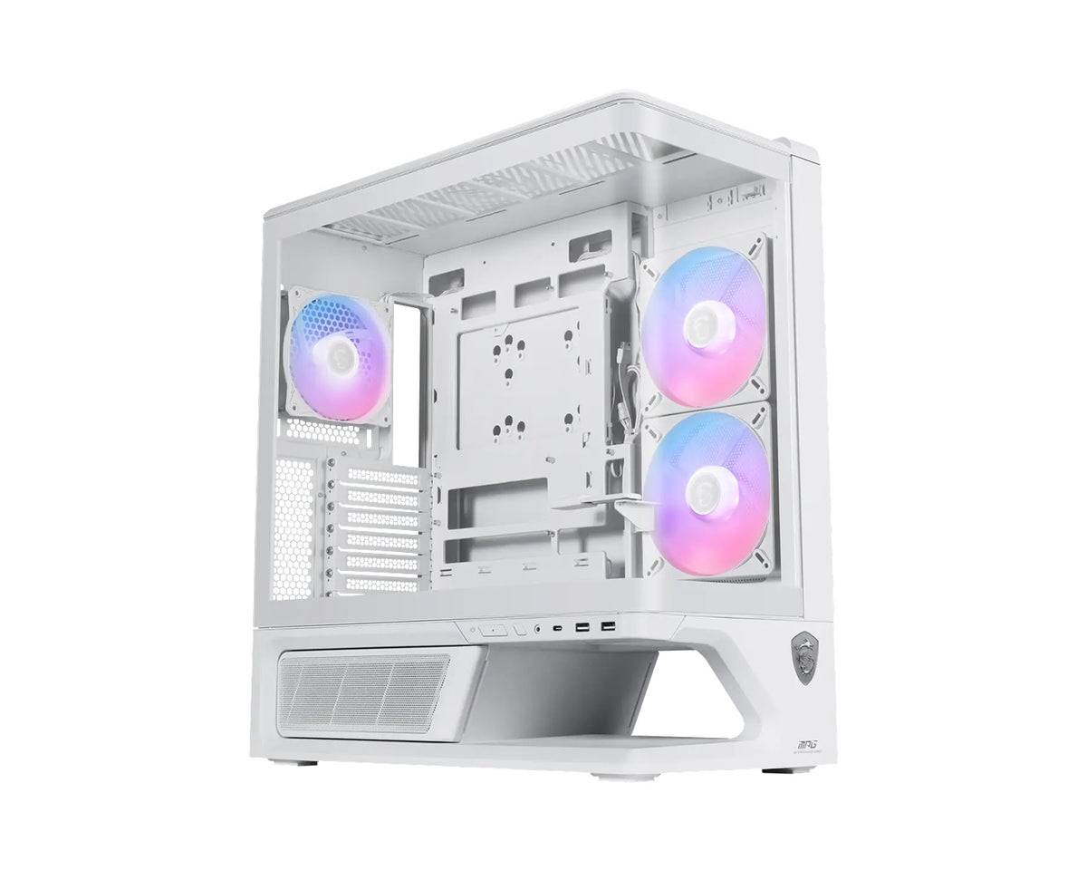 MSI MPG VIXTA 300R PZ - WHITE, Mid-tower case with panoramic tempered glass, 3 ARGB fans, USB-C 20Gbps, ATX/back-connect support, 420mm GPU cleara - Image 4