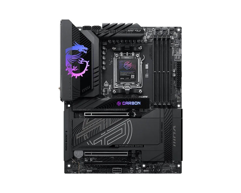 MSI MPG X870E CARBON MAX, AM5, AMD X870E, DDR5 9000+ OC, PCIe 5.0, Wi-Fi 7, Dual LAN 5G/2.5G, USB4 40Gbps, 4× M.2 - Image 2