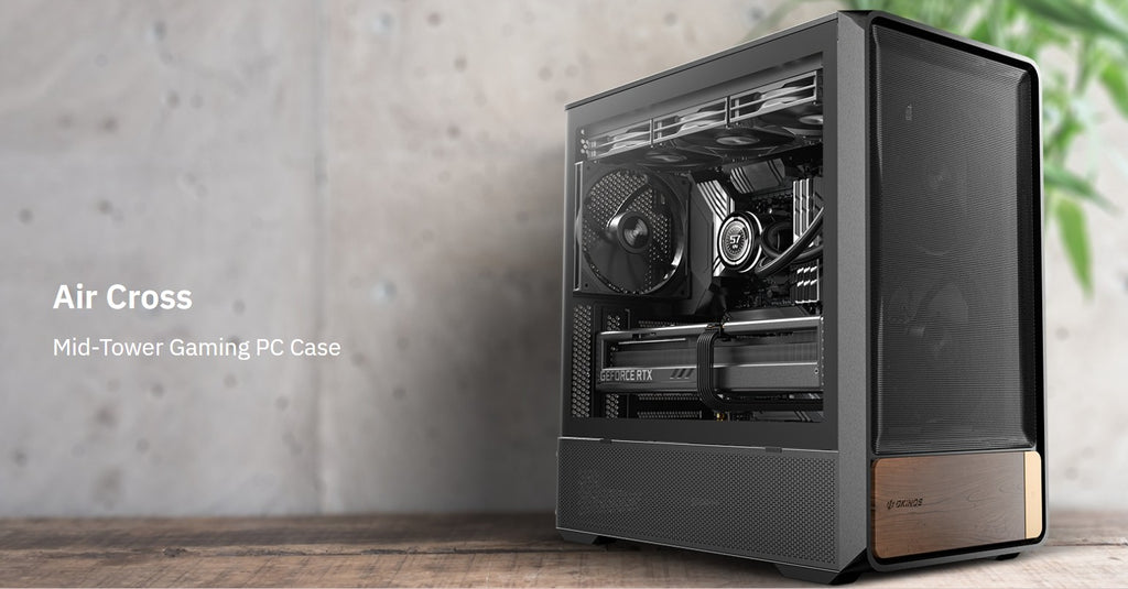 OKINOS Air Cross - Black, Mid Tower, ATX/Micro-ATX/ITX, USB-C 10Gbps, 5× PWM Fans, 360mm Radiator, 400mm GPU, TG Panel - Image 2