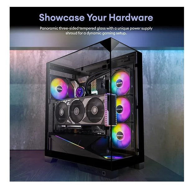 OKINOS AQ93 3-Sided Pannoramic ViewTempered Glass ,ATX USB-C, Pre-Installed 2×120mm ARGB PWM Fan, Mid Tower Case - Image 2