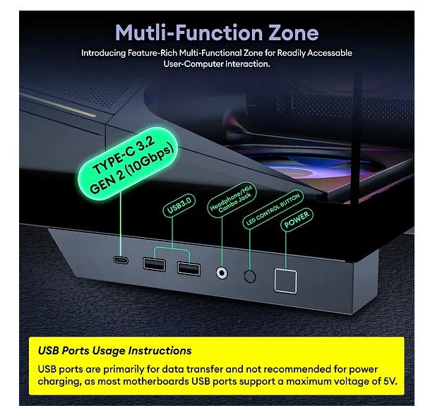 OKINOS AQ9 ARGB,Pre-Installed 5×120mm ARGB PWM Fan, ATX Mid Tower PC Case,Computer case with Panoramic View,Tempered Glass Side Panel,Type C Port - Image 3