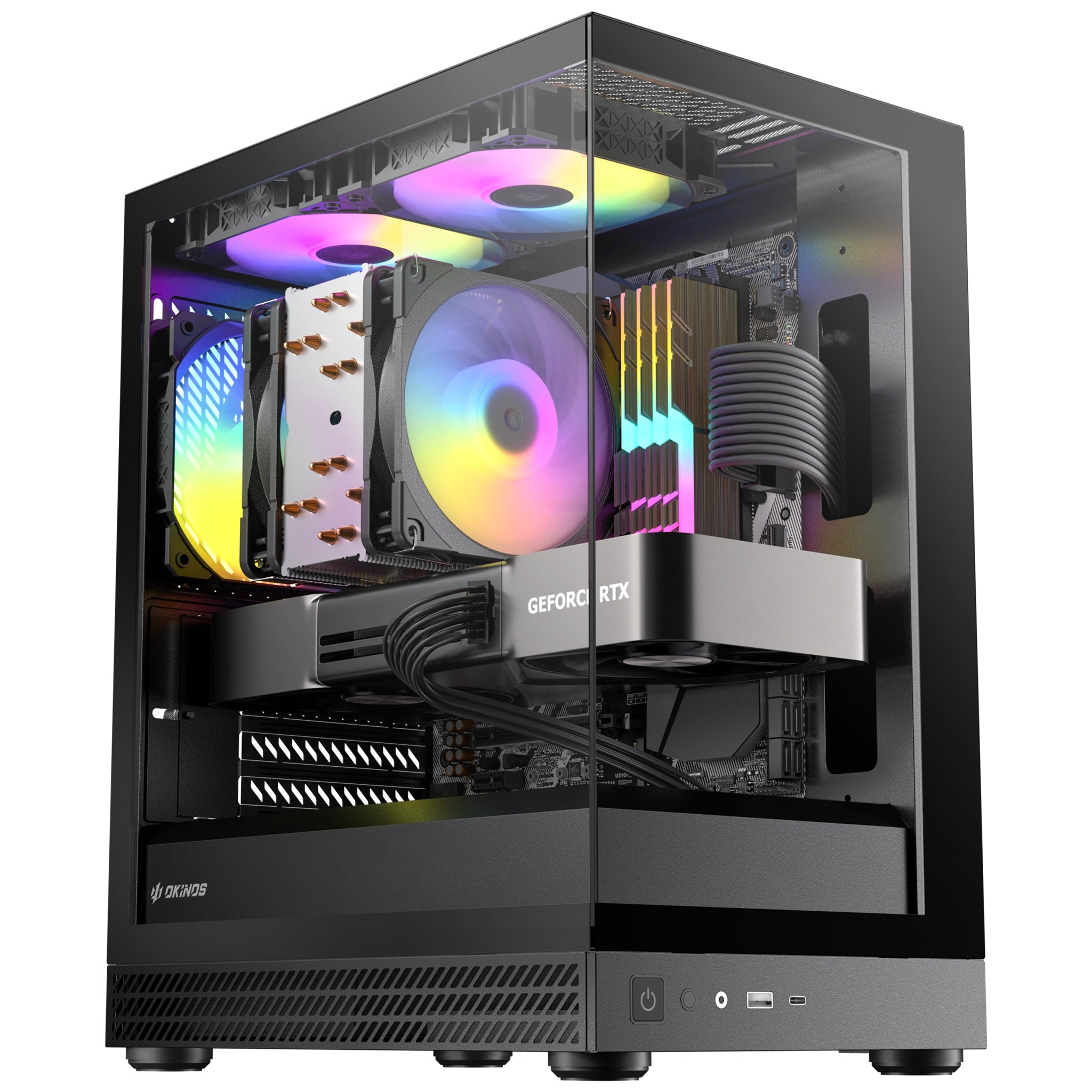 OKINOS AQUA UNO BLACK, Mini Tower, Micro-ATX/ITX, tempered glass, 3×120mm ARGB fans, USB 3.0 + Type-C, ≤309mm GPU, ≤165mm CPU cooler, steel - Image 2