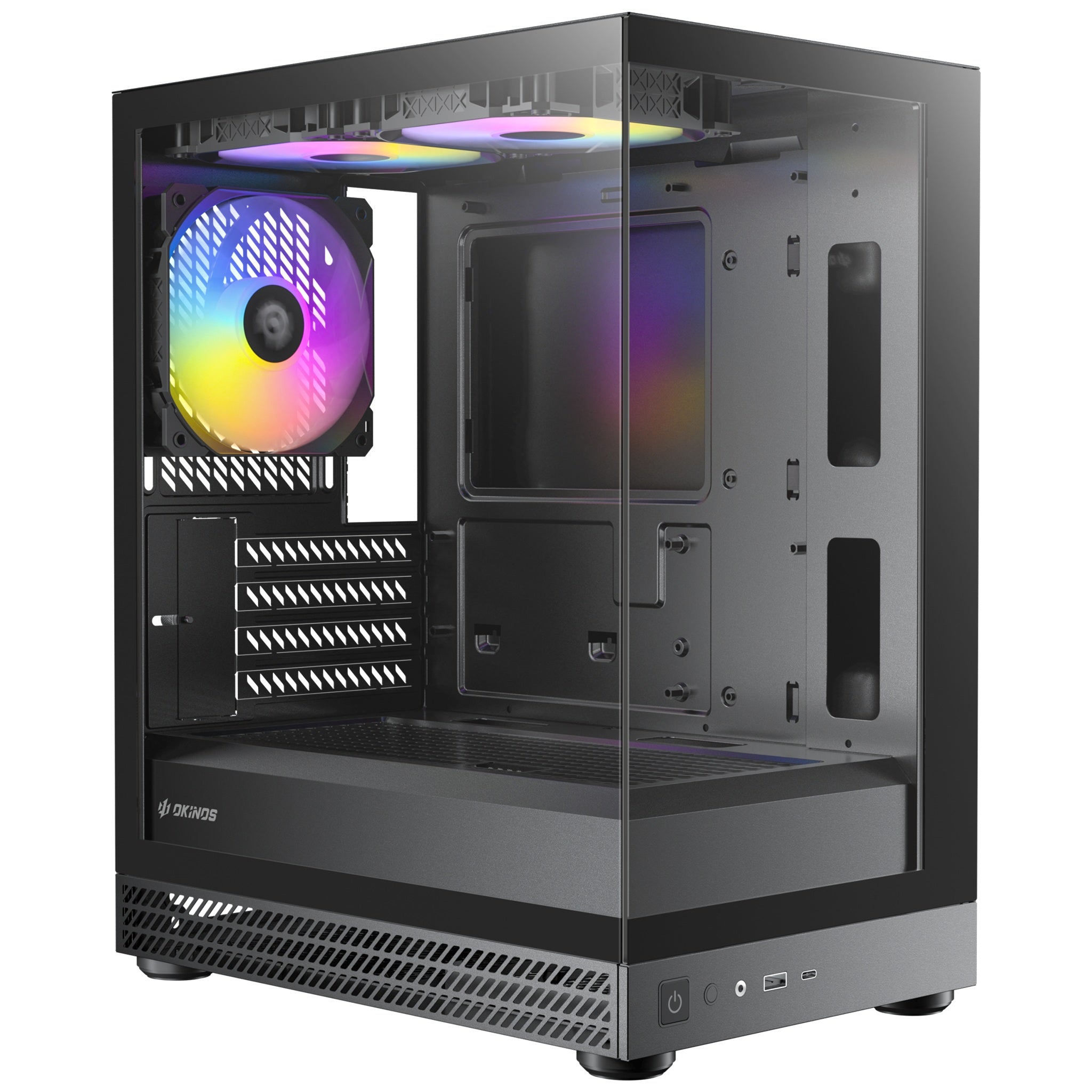 OKINOS AQUA UNO BLACK, Mini Tower, Micro-ATX/ITX, tempered glass, 3×120mm ARGB fans, USB 3.0 + Type-C, ≤309mm GPU, ≤165mm CPU cooler, steel - Image 1