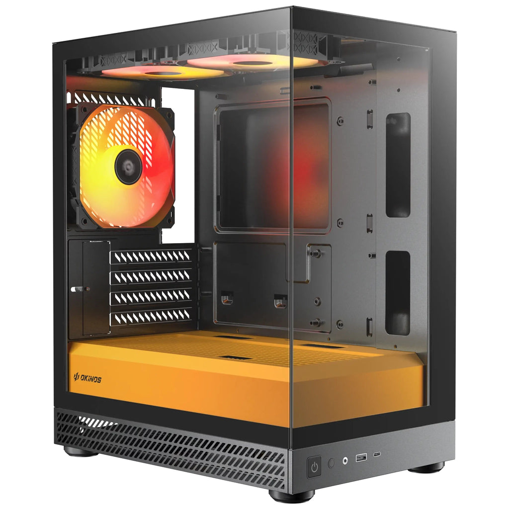 OKINOS AQUA UNO CANARY, Mini Tower, Micro-ATX/ITX, tempered glass, 3×120mm ARGB fans, USB 3.0 + Type-C, ≤309mm GPU, ≤165mm CPU cooler, steel - Image 5