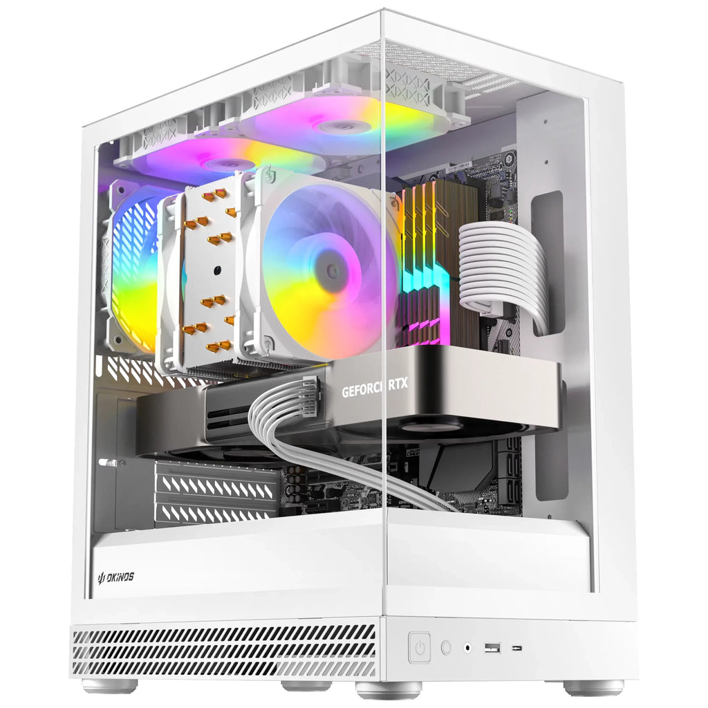 OKINOS AQUA UNO POLAR, Mini Tower, Micro-ATX/ITX, tempered glass, 3×120mm ARGB fans, USB 3.0 + Type-C, ≤309mm GPU, ≤165mm CPU cooler, steel - Image 2