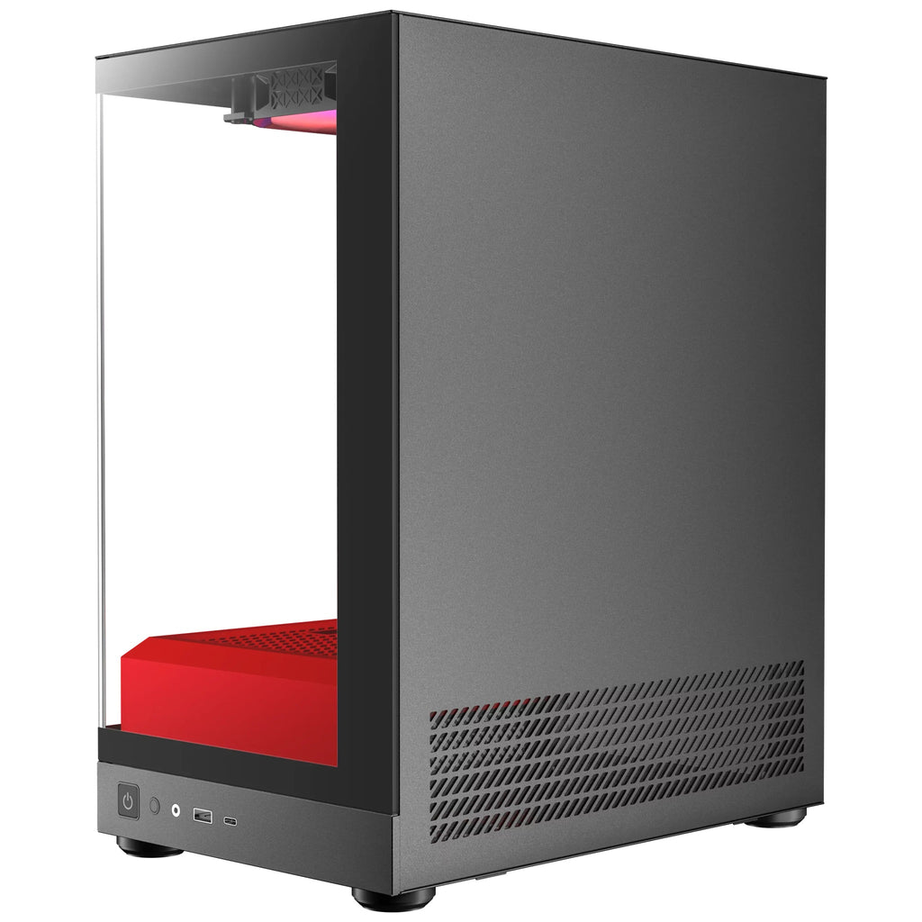OKINOS AQUA UNO SCARLET, Mini Tower, Micro-ATX/ITX, 270° Tempered Glass, USB-C 5Gbps, 3× ARGB Fans, 309mm GPU, Dust Filters - Image 2