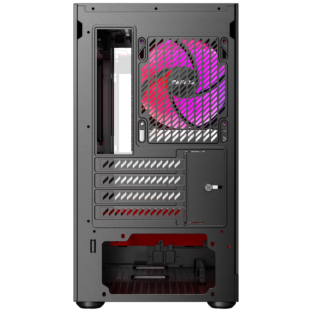 OKINOS AQUA UNO SCARLET, Mini Tower, Micro-ATX/ITX, 270° Tempered Glass, USB-C 5Gbps, 3× ARGB Fans, 309mm GPU, Dust Filters - Image 4