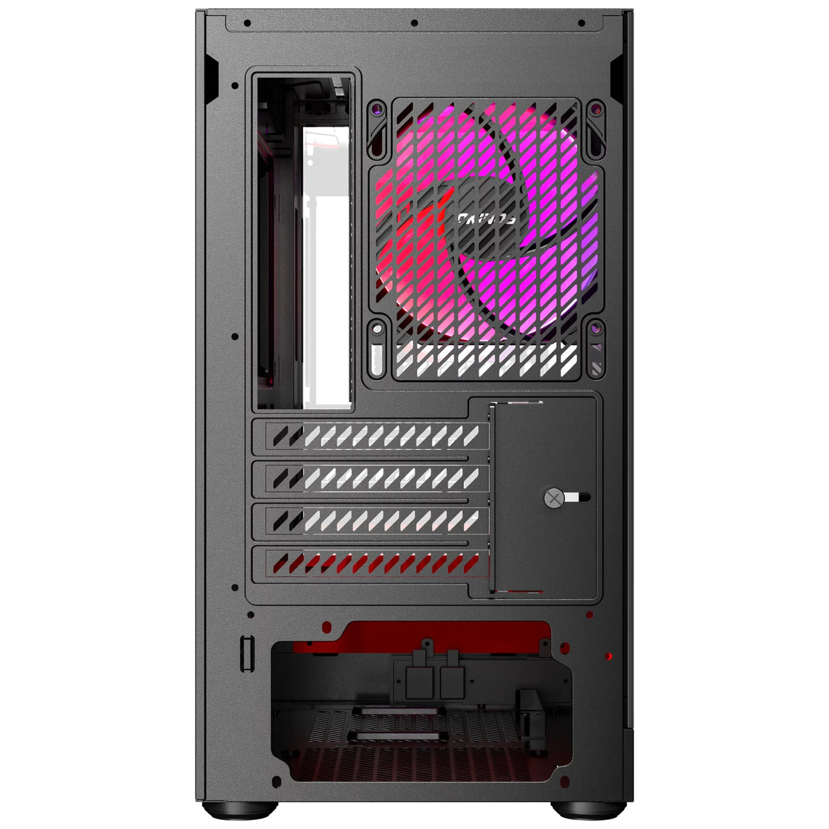 OKINOS AQUA UNO SCARLET, Mini Tower, Micro-ATX/ITX, 270° Tempered Glass, USB-C 5Gbps, 3× ARGB Fans, 309mm GPU, Dust Filters - Image 4