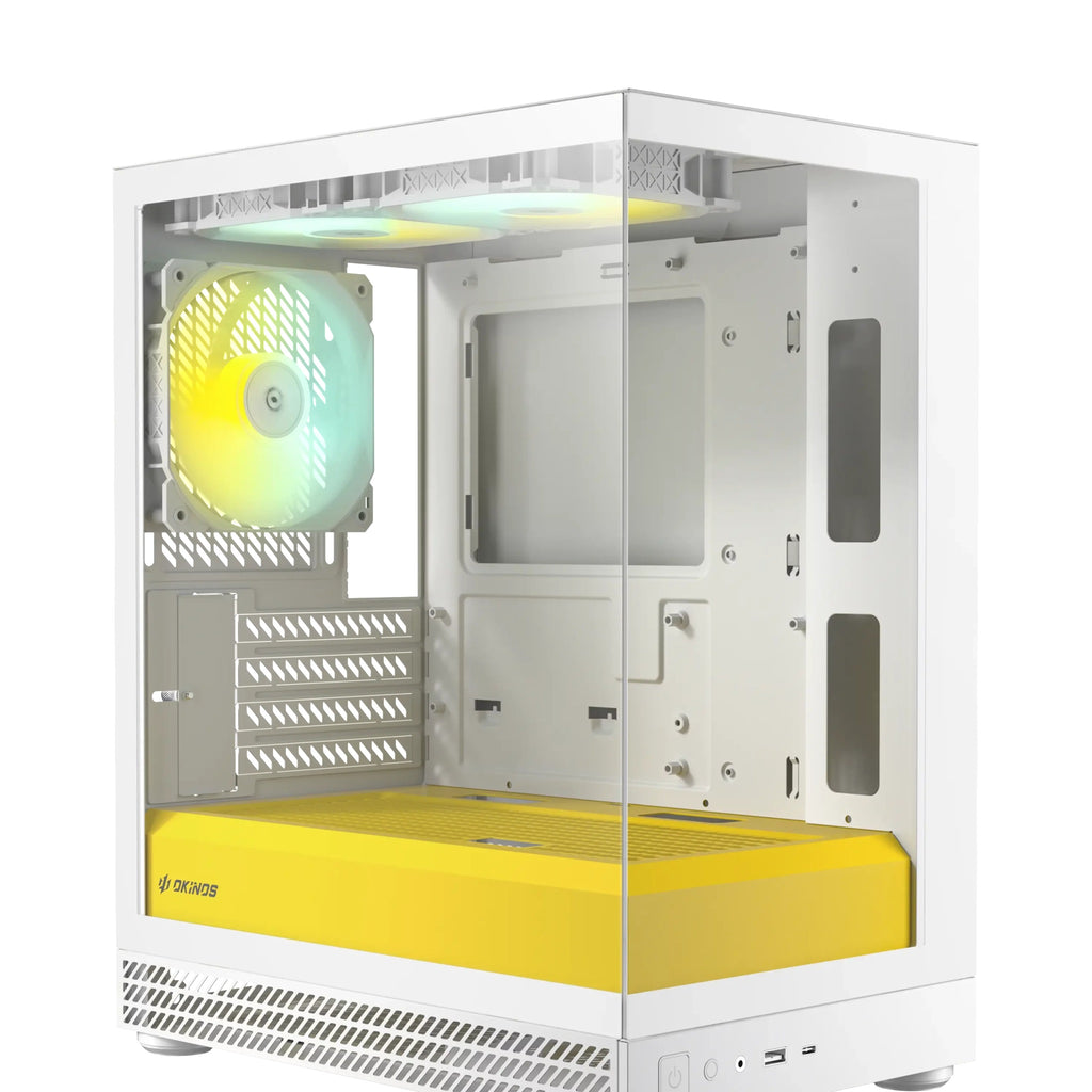 OKINOS AQUA UNO YOLK, Mini Tower, Micro-ATX/ITX, tempered glass, 3×120mm ARGB fans, USB 3.0 + Type-C, ≤309mm GPU, ≤165mm CPU cooler, steel - Image 1