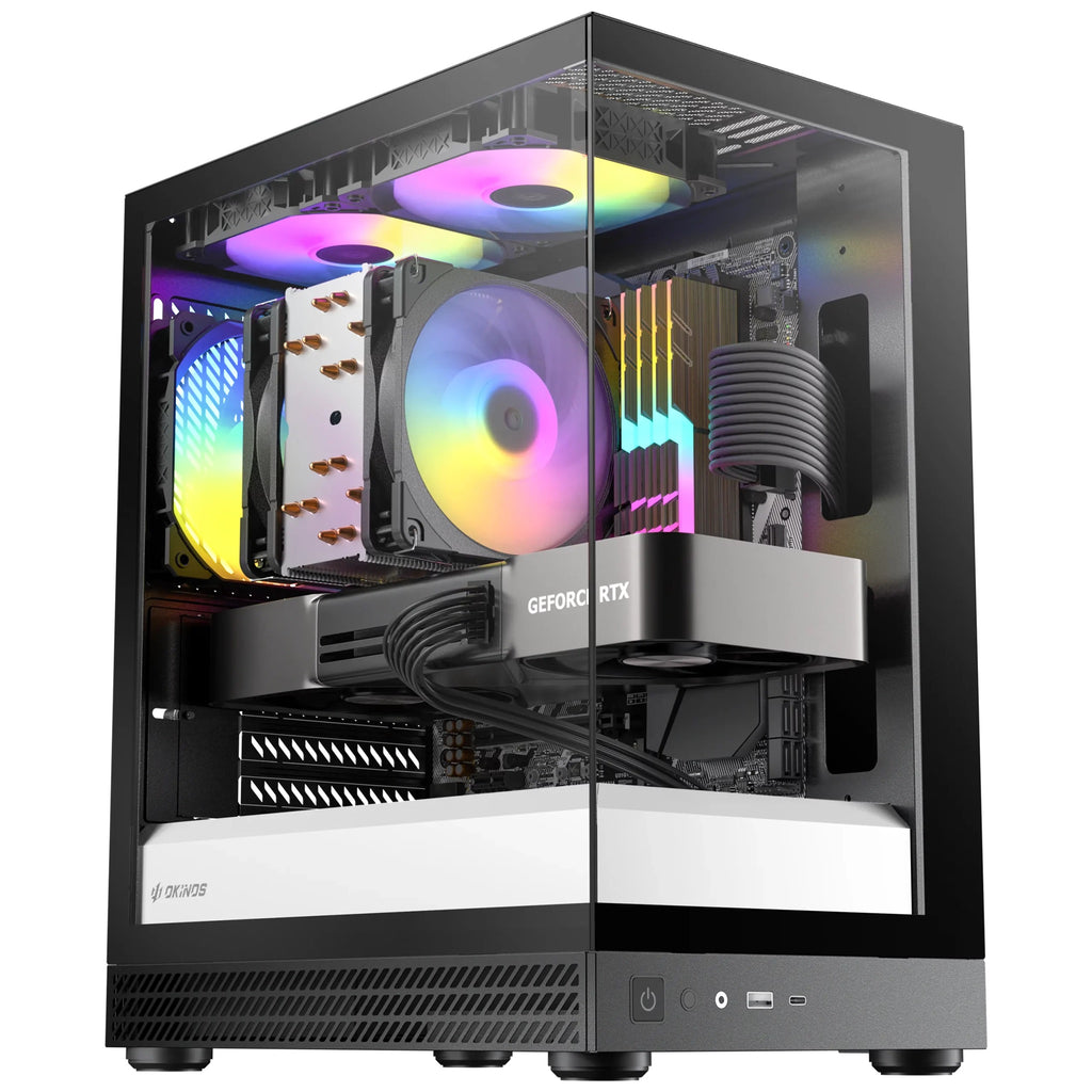 OKINOS AQUA UNO ZEBRA, Mini Tower, Micro-ATX/ITX, tempered glass, 3×120mm ARGB fans, USB 3.0 + Type-C, ≤309mm GPU, ≤165mm CPU cooler, steel - Image 2