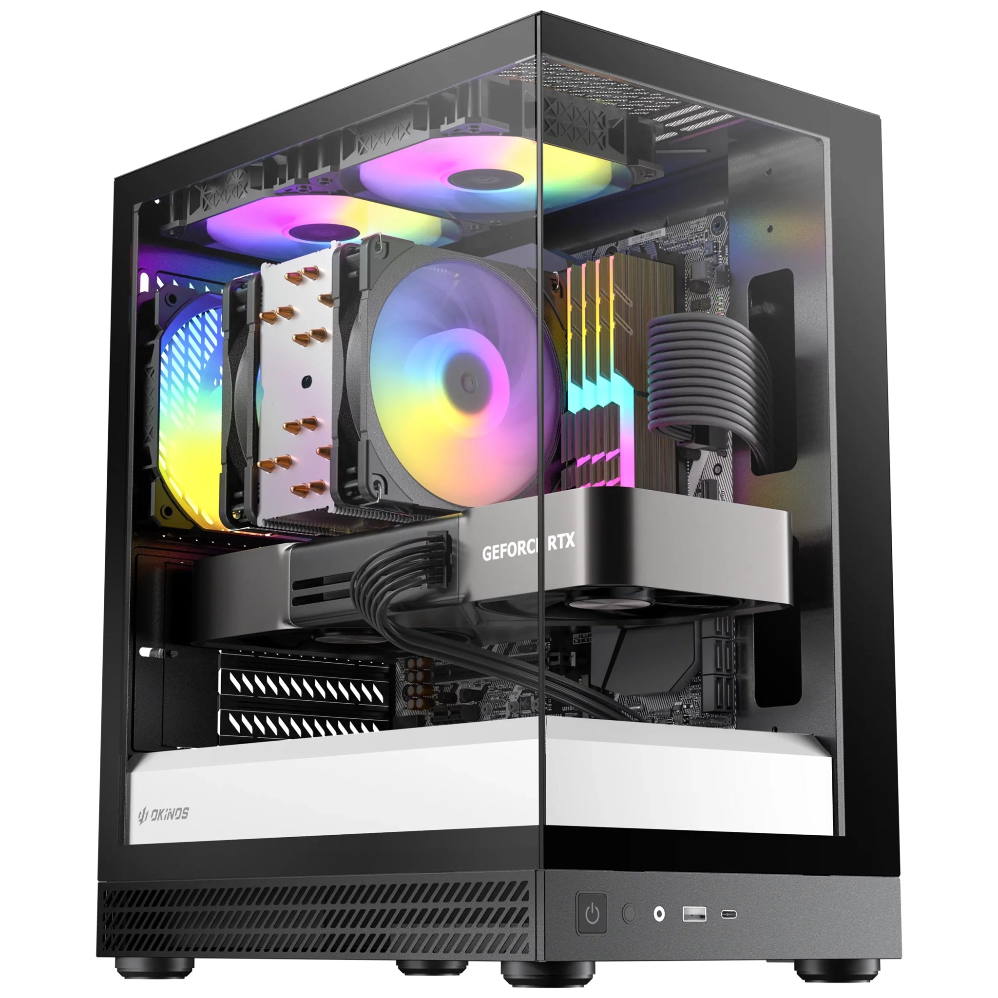 OKINOS AQUA UNO ZEBRA, Mini Tower, Micro-ATX/ITX, tempered glass, 3×120mm ARGB fans, USB 3.0 + Type-C, ≤309mm GPU, ≤165mm CPU cooler, steel - Image 2