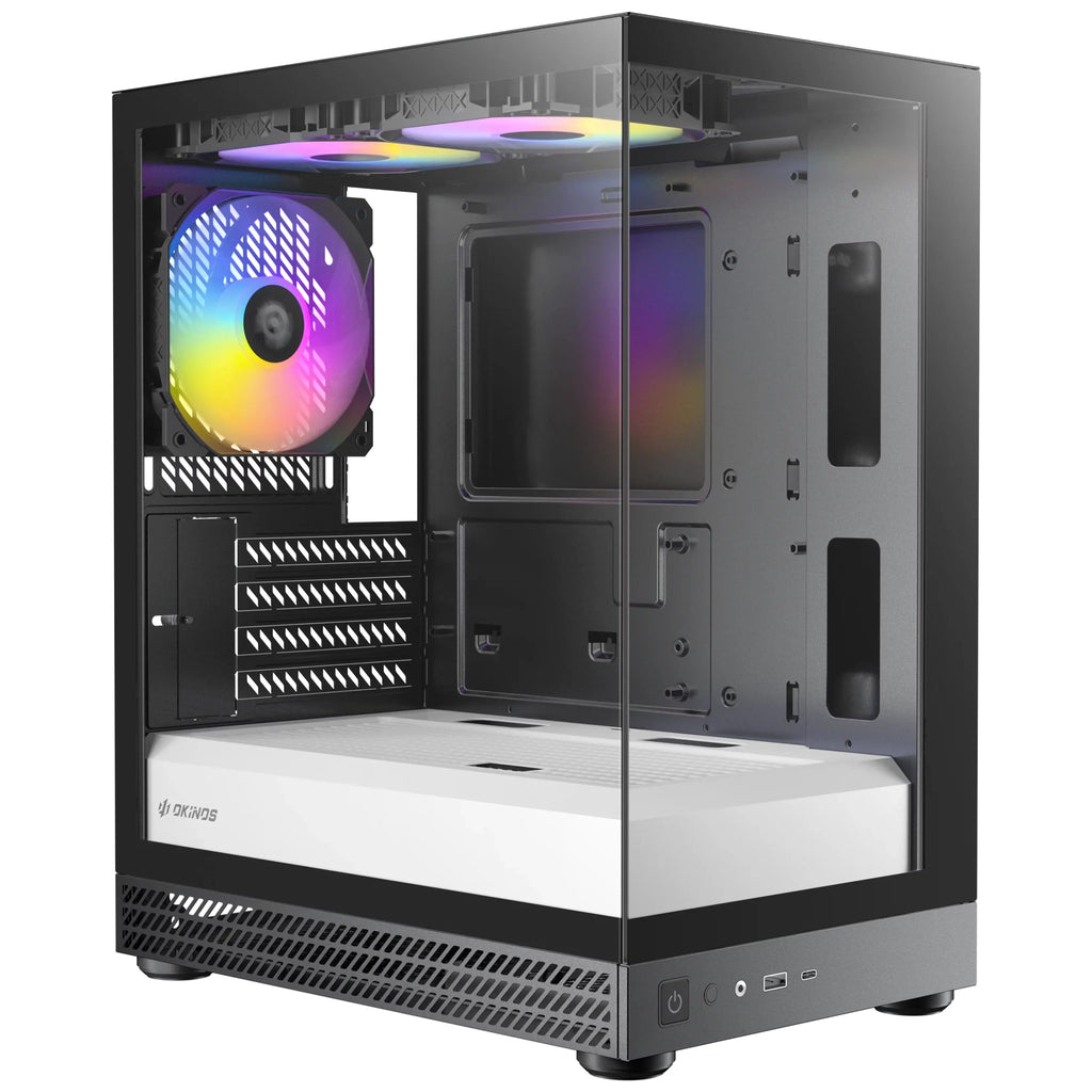 OKINOS AQUA UNO ZEBRA, Mini Tower, Micro-ATX/ITX, tempered glass, 3×120mm ARGB fans, USB 3.0 + Type-C, ≤309mm GPU, ≤165mm CPU cooler, steel - Image 5
