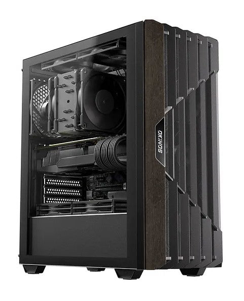 OKINOS Cypress 5 Oak Wood ATX, Type-C ,4 x 120mm 3Pin Non-PWM CaseFans Preinstalled ,Tempered Glass Side Panel,BlackMid-Tower Computer Case - Image 1