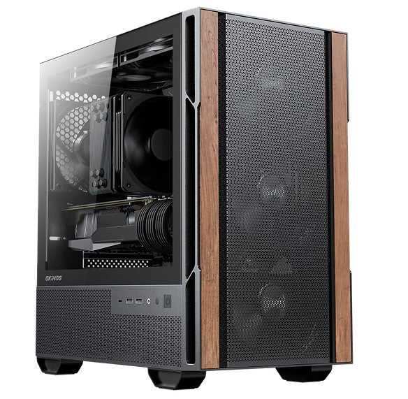 OKINOS Cypress 3 Genuine Walnut Wood MicroATX  with 4×120mm, USB-C, 3 Pin Non-PWM Case Fans Pre-Installed,Temper Glass Side Panel, Case - Image 1