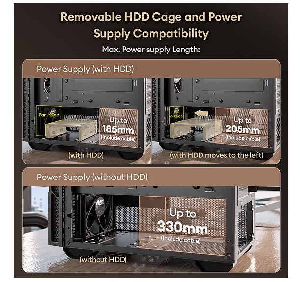 OKINOS Cypress 3 Genuine Walnut Wood MicroATX  with 4×120mm, USB-C, 3 Pin Non-PWM Case Fans Pre-Installed,Temper Glass Side Panel, Case - Image 3