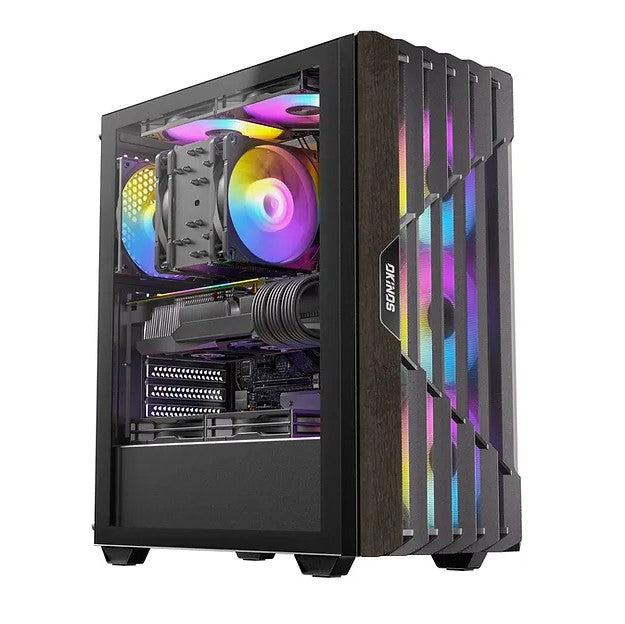 OKINOS Cypress P5 ARGB Oak Wood Trim ATX, 4x120mm ARGB Non-PWM Fans Pre-Installed,Type-C,Tempered Glass Side Panel,Black Mid-Tower Case - Image 1