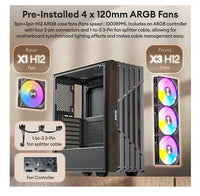 OKINOS Cypress P5 ARGB Oak Wood Trim ATX, 4x120mm ARGB Non-PWM Fans Pre-Installed,Type-C,Tempered Glass Side Panel,Black Mid-Tower Case - Image 3