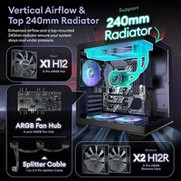OKINOS Mirage 4 mATX ARGB Case, ARGB controller, 4x ARGB Fans. Ultimate thermal, Steel,2x USB3.0, 1x3.2 Gen2 USB-C, Black Tower Case - Image 2