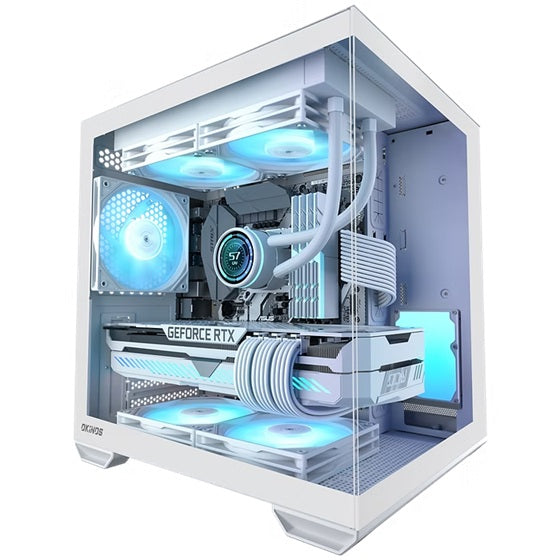 OKINOS Mirage 4 mATX ARGB Case, ARGB controller, 4x ARGB Fans. Ultimate thermal, Steel,2x USB3.0, 1x3.2 Gen2 USB-C, White Tower Case - Image 1