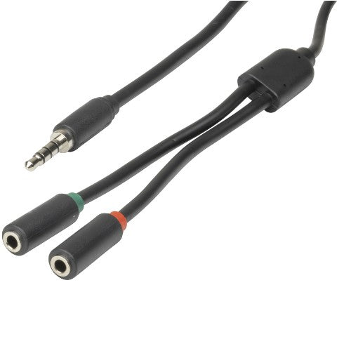 Digitech 3.5mm 4 Pole Plug to 2 x 3.5mm Socket Cable - 250mm - Image 1