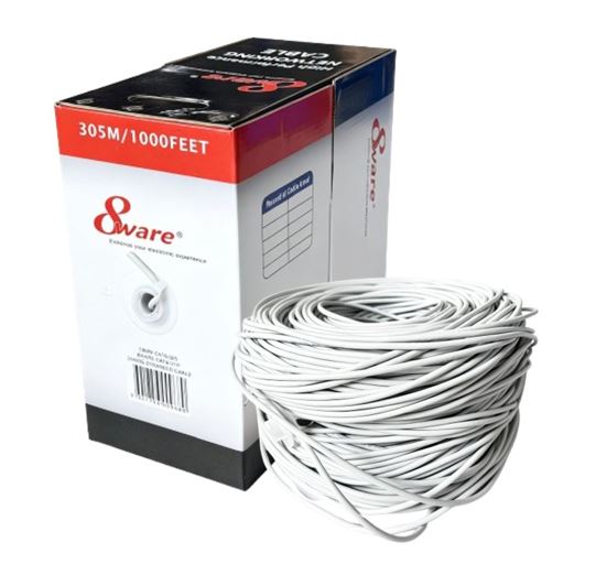 8ware CAT6 UTP Cable 305m Roll Grey Full Copper UTP Solid Wire Ethernet LAN RJ45 Network 23AWG 0.55cu 2x4 Pair pvc Jacket Indoor 1YR WTY - Image 1