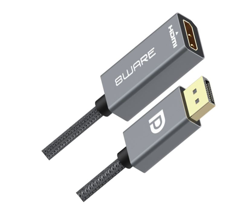 8ware DisplayPort DP to HDMI Adapter Converter Cable 15cm - Male to Female 1080P Gold-Plated for PC/Laptop to HDTVs Projectors Displays Retail Pack - Image 1
