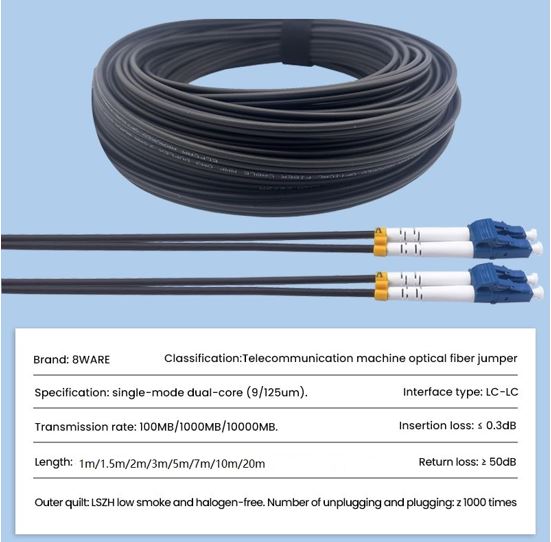 8ware 10m LC-LC OS2 Single Mode Dual-Core Fibre / Fiber Optic Cable UPC Duplex Armoured Low Smoke Zero Halogen (LSZH) Jacket Black - Image 2