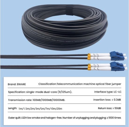 8ware 3m LC-LC OS2 Single Mode Dual-Core Fibre / Fiber Optic Cable UPC Duplex Armoured Low Smoke Zero Halogen (LSZH) Jacket Black - Image 2