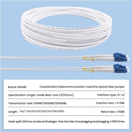 8ware 20m LC-LC OS2 Single Mode Dual-Core Fibre / Fiber Optic Cable UPC Duplex Armoured Low Smoke Zero Halogen (LSZH) Jacket White - Image 2
